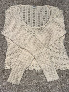 Abercrombie & Fitch Cream Open-Knit V-Neck Sweater